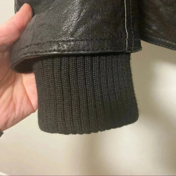 7 For  All Mankind brown black leather sheepskin shearling collar jacket - Picture 5 of 9